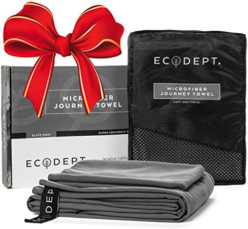 ECOdept Microfiber Travel Towel ~ Super Absorbent, Quick Dry & Antibacterial ~ Essential Backbacking, Camping, Gym, Sports, Swimming & Beach Gear ~ Large 52" x 32" with Free Hand Towel in Gift Box