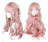 Ombre Long Curly Wig 2 Tone Pink Synthetic Lolita Wigs for Women Full Wigs with Heat Resistant Fiber Cosplay Wigs