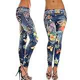 Senbowe Women's Elastic Skinny Ankle Length Pants Tattoo Jean Leggings