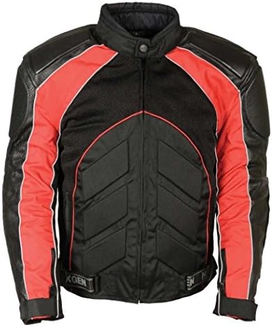 MEN'S MOTORCYCLE BLK/ RED FULLY ARMOUR COMBO TEXTILE/ LEATHER JACKET BLACK NEW (5XL Regular)