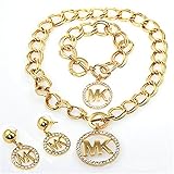 LNI Fashion Letters Bracelet Necklace Earrings 3-piece Suit Mk New