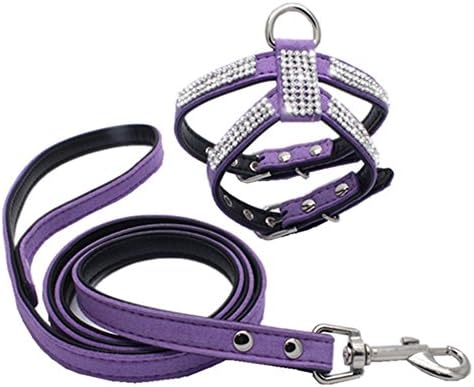Combofix Velvet Sparkly Rhinestone Dog Harness &amp; Leash Set for Cute Small Medium Size Cat or Puppy