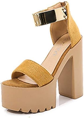 Amazon Co Jp Vrgt ヒール サンダル 厚底サンダル レディース 歩きやすい 厚底 サンダル 太ヒール 黒 靴 オープントゥ バックジップ キャバサンダル モデル用 前厚 疲れない 黄 プラットフォーム コスプレ 小さいサイズ おしゃれ シューズ バッグ