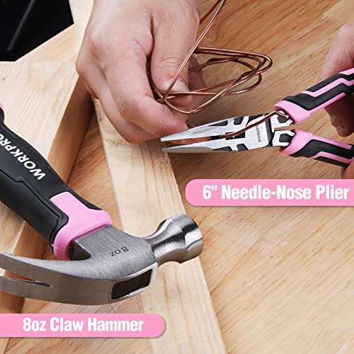 WORKPRO 52-Piece Pink Tools Set for Women, Household Lady Tool Kit with Storage Toolbox, Basic Tool Set for Home, Garage, Apartment, Dorm, New House, Back to School, and as a Gift
