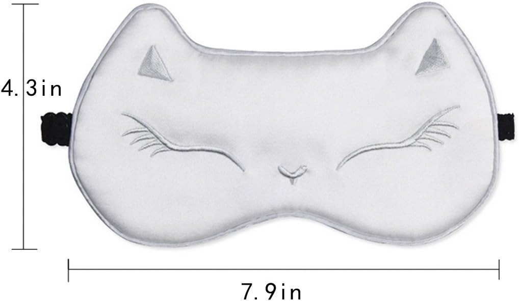 Millya Silk Animal Sleep Eye Mask Cartoon Cat Night Eyeshade Sleeping Blindfold, White, 11*19 cm - Image 3