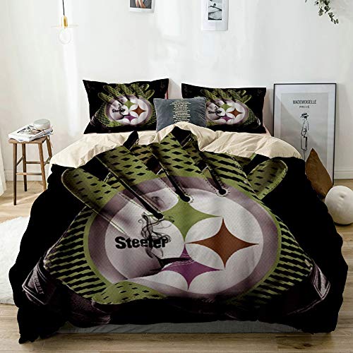 CHASOEA Duvet Cover Set Beige,3D Print Cyan Steeler Rugby Gloves Grey Smoke Black Background,Decorative 3 Piece Bedding Set with 2 Pillow Shams Queen Size