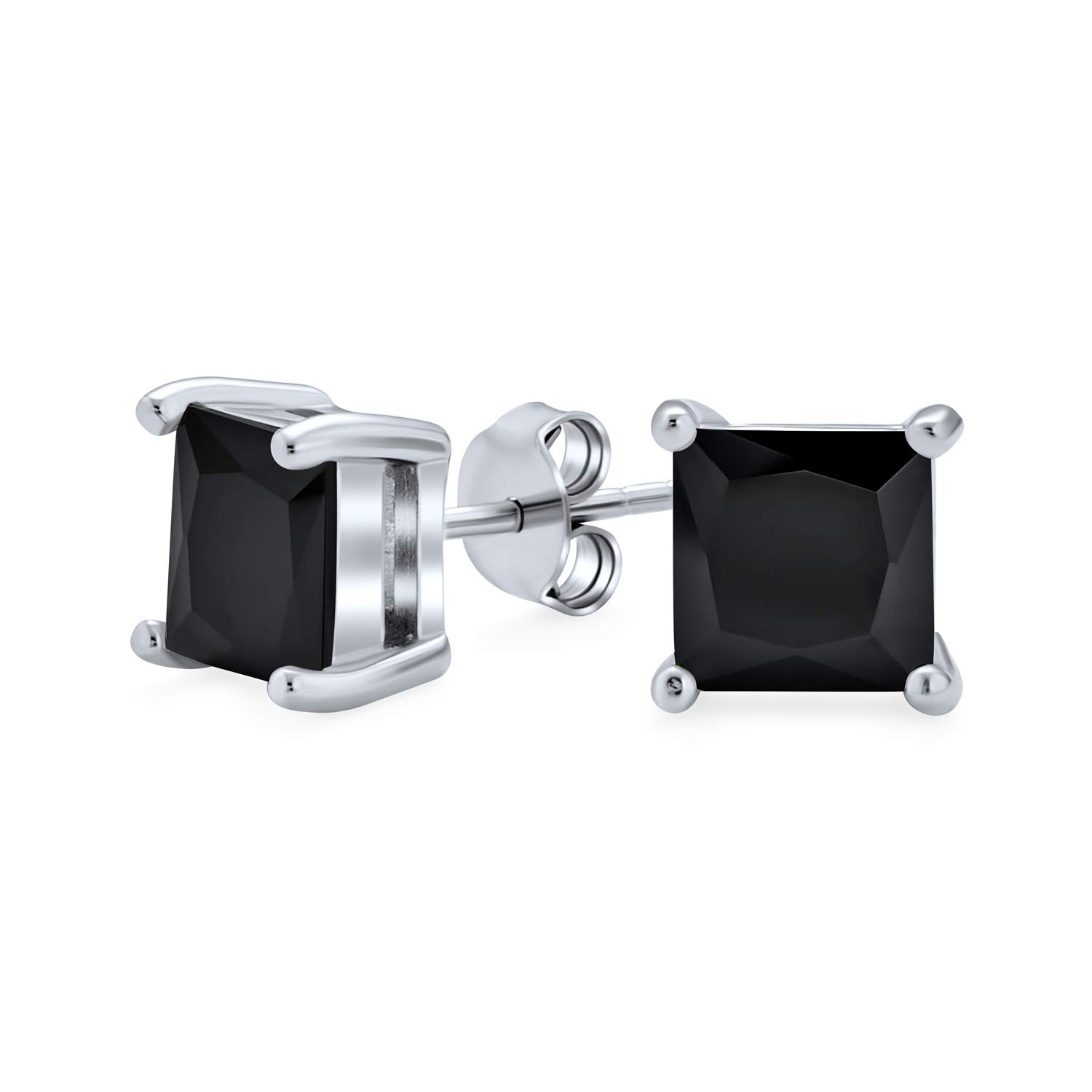 Tiny Square Cubic Zirconia Princess Cut Black CZ Stud Earrings For Men For Women .925 Sterling Silver — image 1