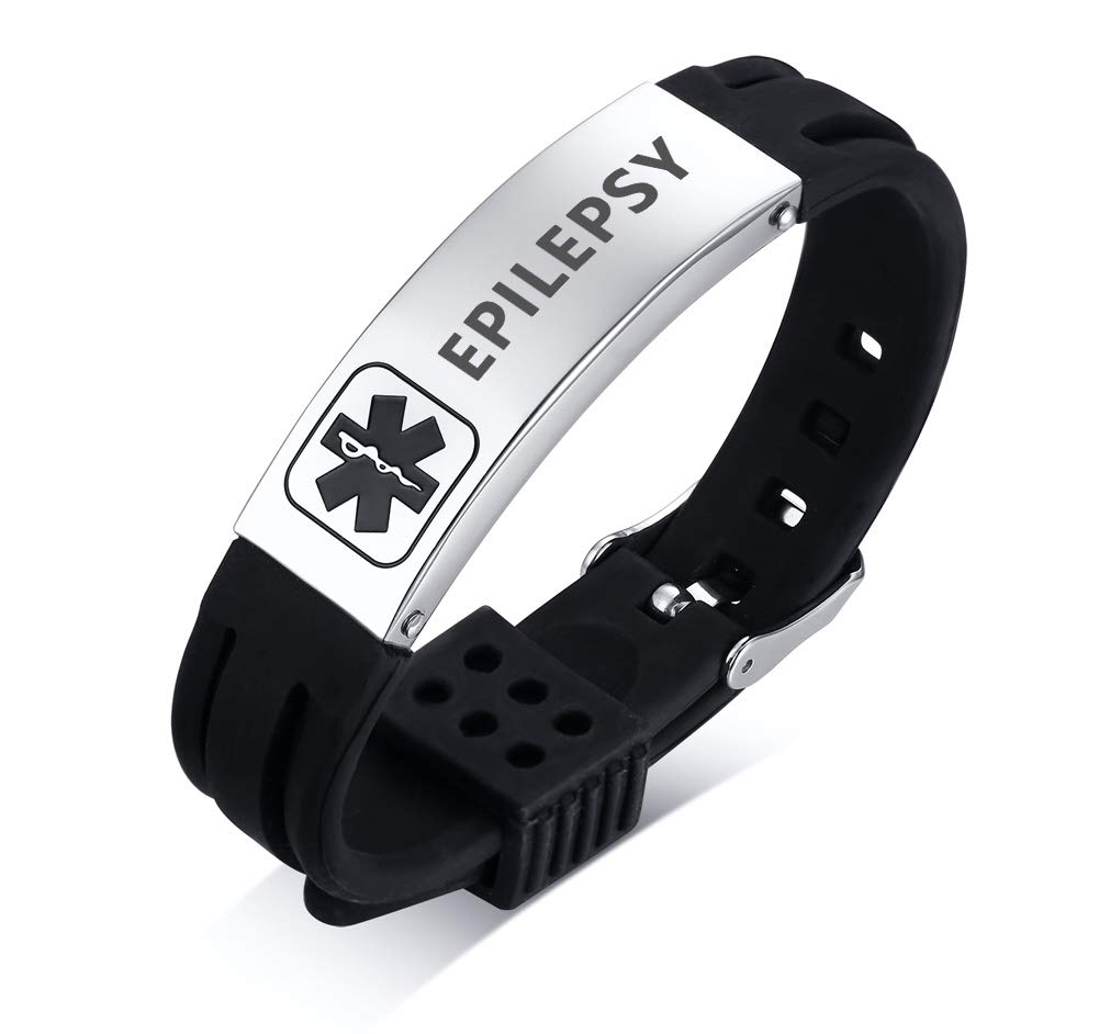 PJ JEWELLERY EPILEPSY Silicone Comfort Sport Wristband Emergency Medical Alert ID Bracelet for Men Women Kid