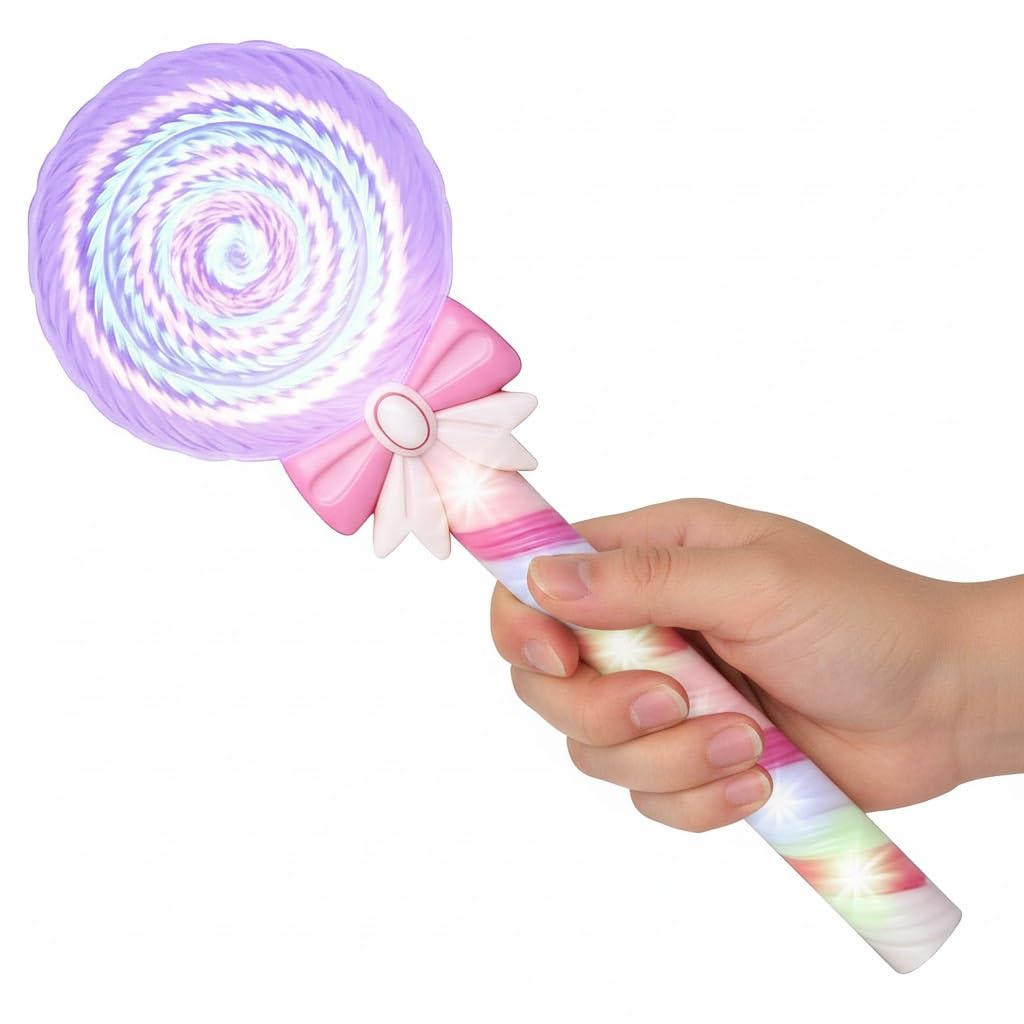 ArtCreativity Light Up Spinning Lollipop Fairy Wand, 12 Inch LED Princess Light Wand for Kids with Batteries Included, Great Gift Idea for Boys and Girls, Fun Pretend Play Prop, Carnival Prize