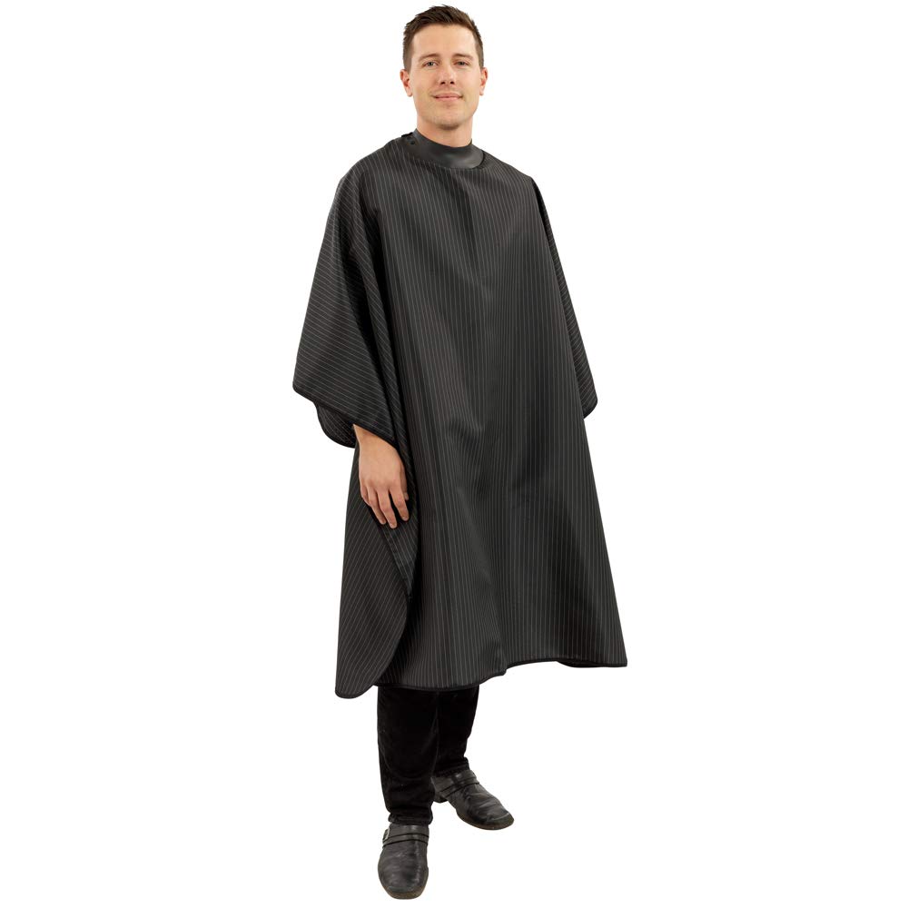 NeoCape Unigown PTFE Coated Hairdressing Gown - Premium Barber Cape with built-in Neoprene HairStop Collar (Black Pinstripe) — image 1