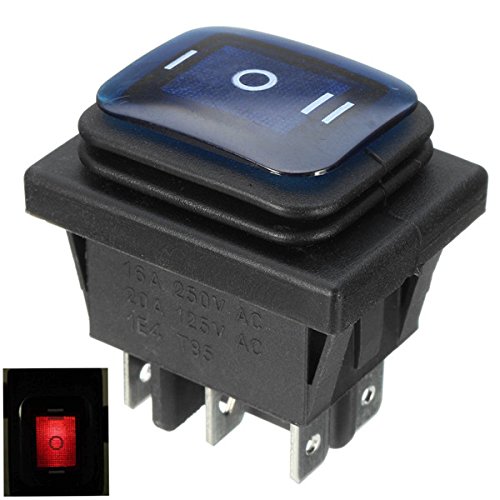 EsportsMJJ 16A 250V Rocker Switch 3 Position 6 Pin Waterproof Rocker Switch With Lamp Light - Blue