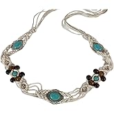 Bohemian Oval Waist Chain Belt Belly for Women Vintage Turquoise Wooden Beaded Waist Belt Body Chains Adjustable Woven Cord Jewelry Accessories for Jeans Dress