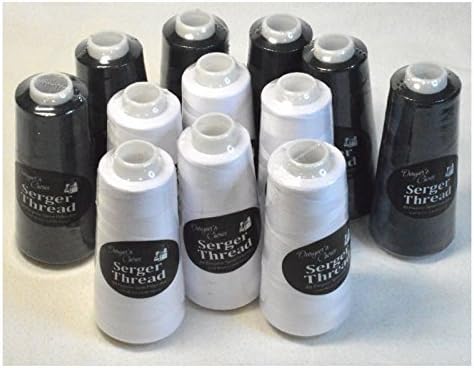 Set of 12 Black &amp; White Serger Embroidery Thread Cones by Allary