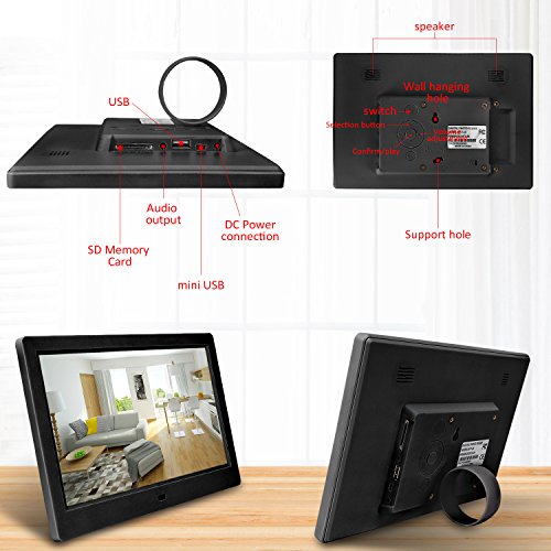 Dooreemee Digital Photo Frame, 10.1-inch 1080P HD IPS LCD Screen Eletronic Picture Frame Albums with Alarm clock/Calendar/Clock Function, MP3/Photo/Video Play with Remote Control