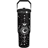 30oz Sun Moon Goth Tumbler with Top Handle Straw and Lid Water Bottle Reusable Stainless Steel Coffee Cup for Hot and Cold Drinks Gift for Women Man Gothic Travel Mug (star moon, 30oz)