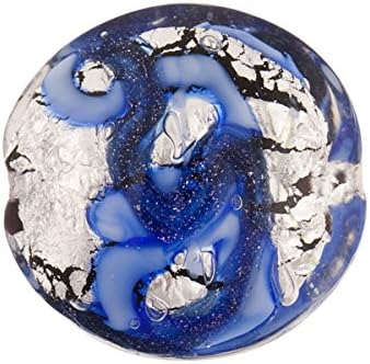 Cobalt Blue .925 Sterling Silver Foil Galaxy, 20mm Lentil (Disc), Murano Glass
