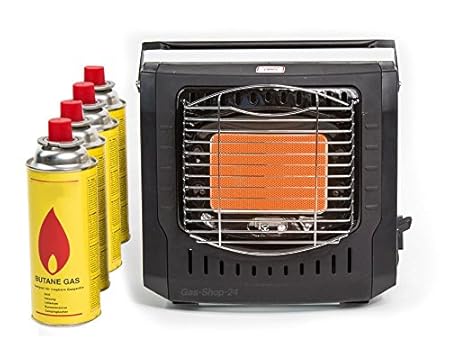 2 kW Infrarotheizung / Camping Gasheizung mit 4 Stück Gaskartuschen (Gasofen, Campingheizung, Gaskartusche, HGS Heizung, Kart