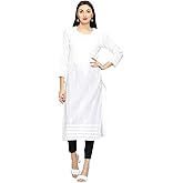 Ada Indian Hand Embroidered Chikankari White Cotton Kurti Kurta Tunic Dress for Women A149984