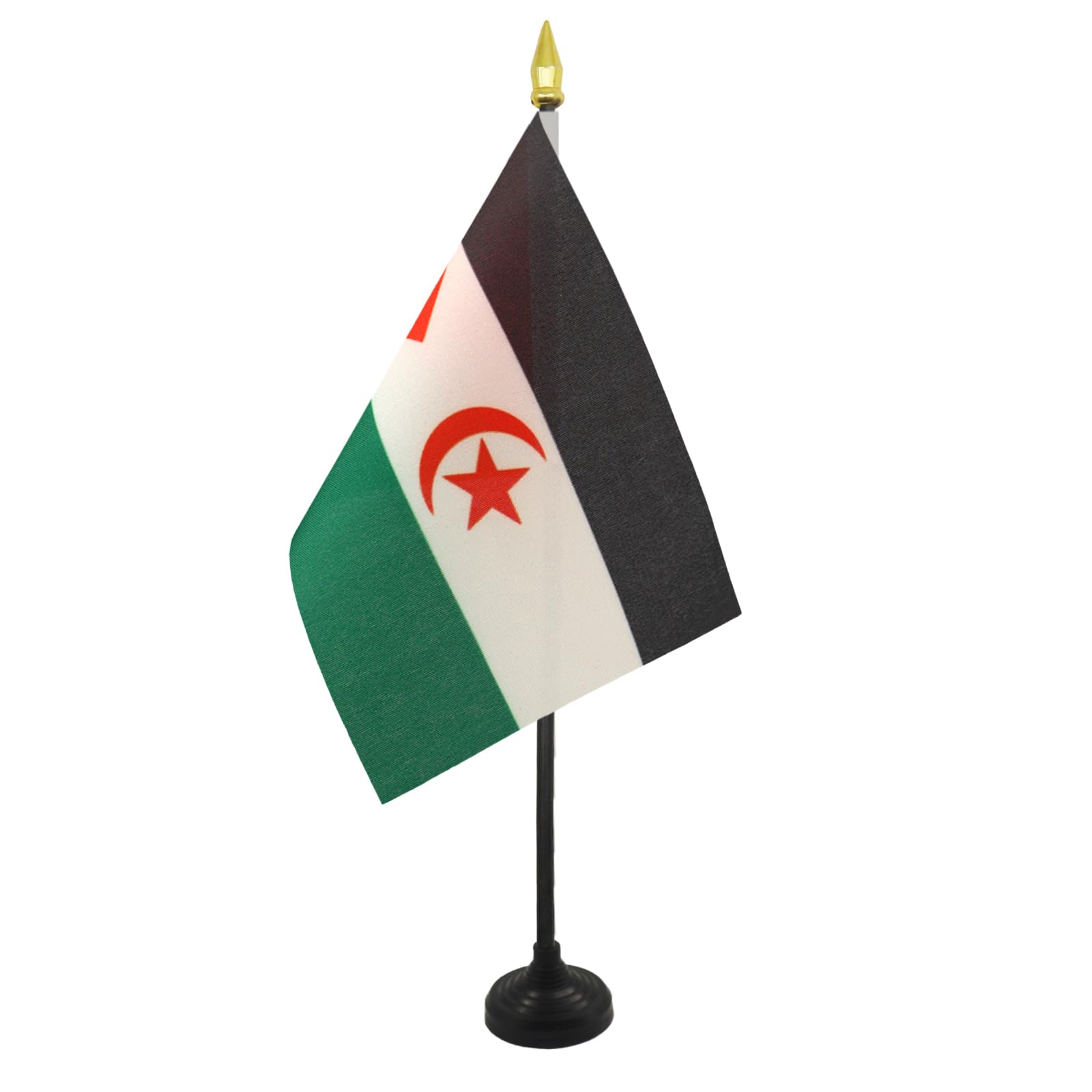 AZ FLAG - Western Sahara Table Flag 4'' x 6'' - Western Saharan Mini Desk Flag 100% Polyester 15 x 10 cm - Office Mini Banner with 10'' Pole - Golden Spear