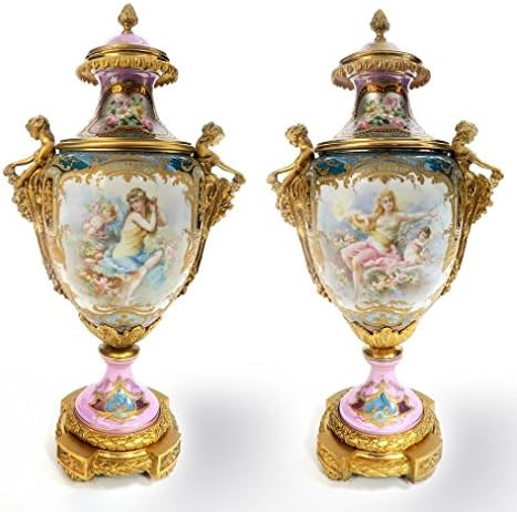 Pair of French Figural Bronze & Sevres Vases