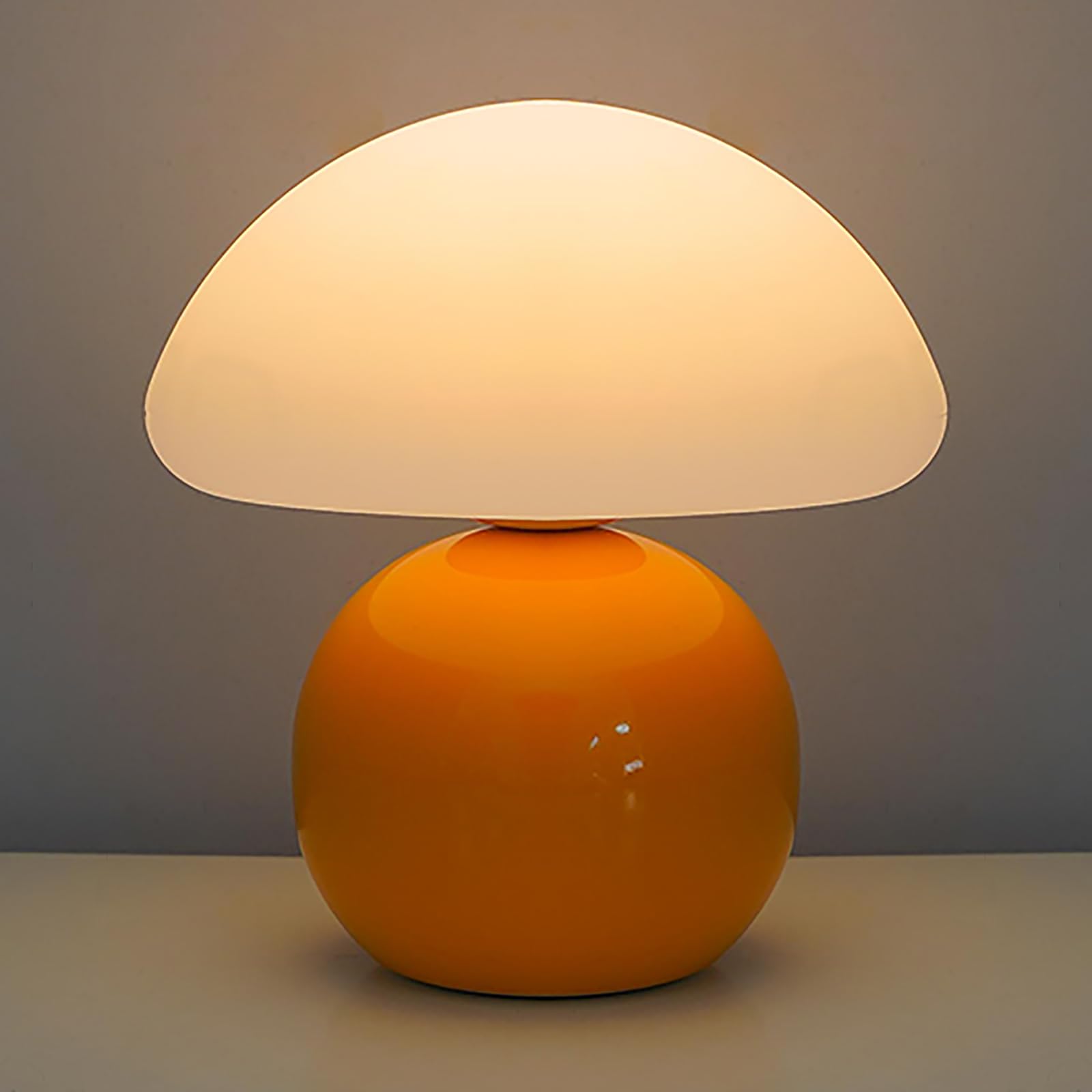 Photo 1 of kvppvt Cute Small Mushroom Lamp, PE Lampshade, Ceramic Spherical Base, Adjustable Light Color and Brightness, Safe USB Powered, Energy-Saving LED Mushroom Light for Bedroom Living Room (Orange)