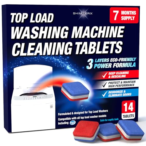 Washing Machine Cleaner Tablets 14 Pack for HE Top Load - Eco Friendly Washer Machine Cleaning Tablets - 3 Layers Septic Safe Wash Machine Full Deodorizer Descaler Protector - 1 Plus Year Supply