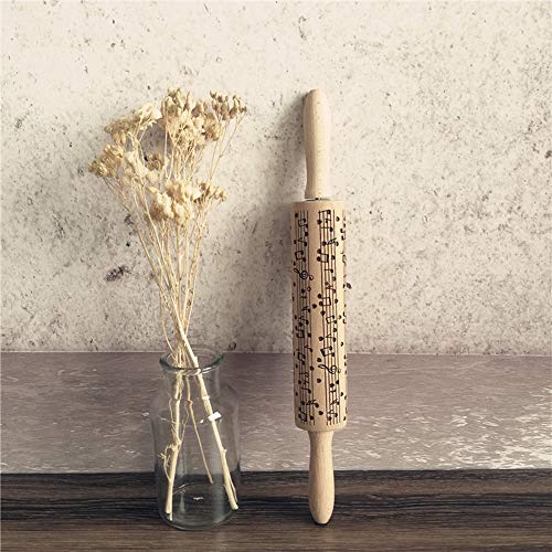 Gocheaper Christmas Wooden Rolling Pins Engraved Embossing Rolling Pin with Christmas Symbols for Baking Embossed Cookies (D)