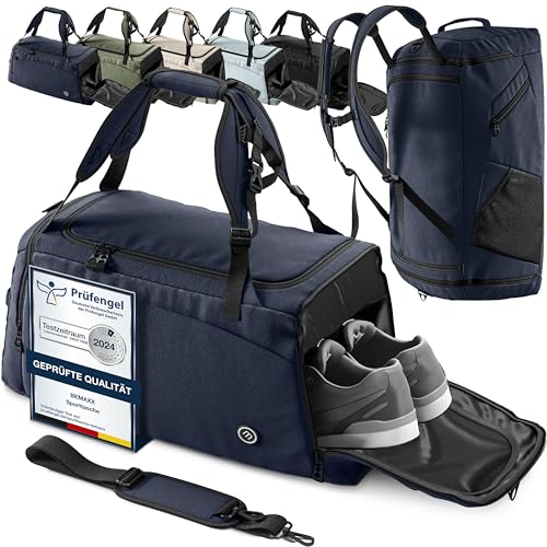 Sporttasche Trainingstasche + Rucksack, Schuhfach, Nassfach | Reisetasche Schwimmtasche Fitnesstasche Sport Gym Fitness Umhängetasche Handgepäck Weeke
