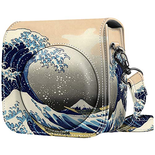 Fintie Housse Fujifilm Instax Mini 9/8 / 8 + Appareil Photo Instantané - Sac de Caméra en Cuir Voyage Caméra Cover Case Sac avec bandoulière Amovible, (Z- Rough Sea)