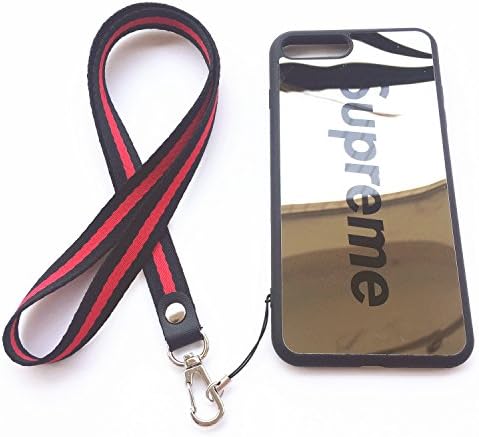 iPhone 7 Plus and 8 Plus Supreme Case,Wellfun Reflective Mirror Case Jumpman Cover with Soft Neck Lanyard.Shockproof Resistant Case for iPhone 7 Plus and 8 Plus Case 5.5 Inch (Black)