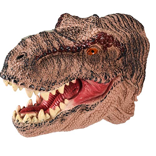 DLseego Dinosaur Hand Puppets Toys Soft Rubber Realistic Spines Dragon Role Play Toy for Kids and Adult-Tyrannosaurus-Brown