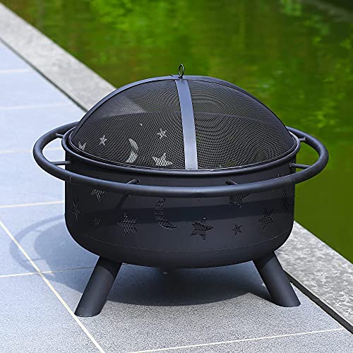 30\'\' Fire Pit Outdoor Wood Burning Fire Pits Steel BBQ Grill Wood Burning Outdoor Fireplace Garden Beaches Camping