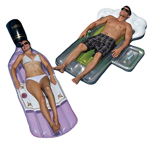 Swimline Bottle of Rose and Beer Mug Swimming Pool Floats Combo Pack