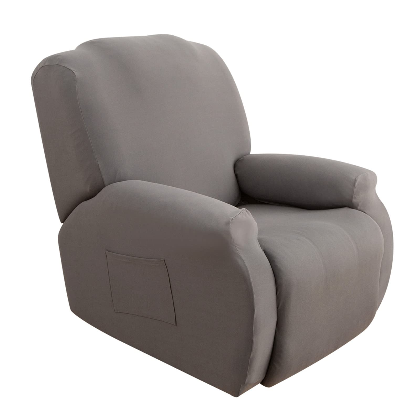 Qelus Recliner Chair Cover 4-Pieces, Stretch Reclining Sofa Slipcover, Spandex Recliner Chair Covers with Side Pocket, Furniture Protector Non-Slip for Electric Manual Recliner Armchair (Grey)