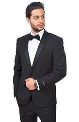 AZAR MAN Slim Fit Men Shawl Lapel Tuxedo Black 1