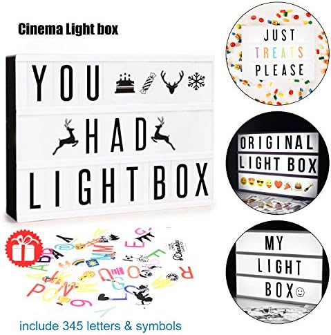 Hottly Led Cinema Light Box - A4 Cinematic Light Box with 345 Changeable Signs, Free Combination Letters, Emoji, Numbers and Christmas Card for Home and Wedding Decor (345 Cinema light box)