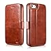 iPhone SE Leather Case, Icarercase Vintage Genuine Leather Side Open Wallet Cases with 2 Card-Slots, Folio Flip Style with Magnetic Closure with Stand Function for Apple iPhone SE / 5s / 5 (Brown)