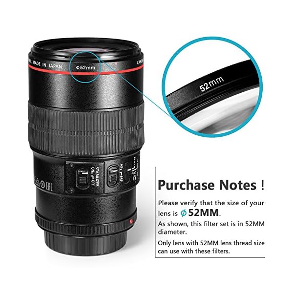 NEEWER 52mm ND Filter Set ND2 ND4 ND8 ND16, Objektivreinigungsstift, Filterbeutel, Graufilter Set, kompatibel mit Canon Nikon Sony Panasonic DSLR Kameras mit 52mm Objektiv – Bild 3