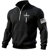 Men's Faith Print Stand Collar Pocket Waffle Sweatshirt Faith Cross Shirt