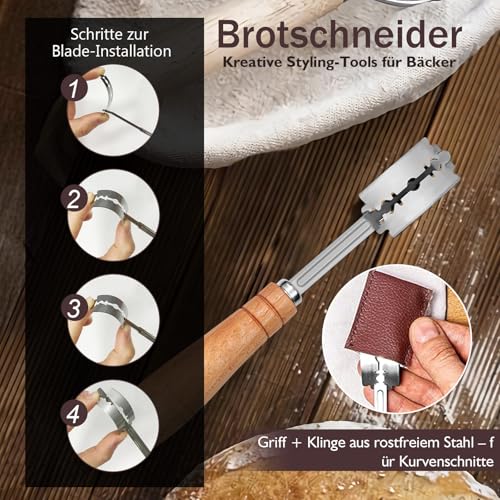 Set of 2 Proofing Baskets, Proofing Basket, Bread Set, Round and Oval Proofing Basket for Bread Baking Set, Bread Basket with Bread Knife with Five Blades, Washable Linen Insert, for Professional and Domestic Bakers