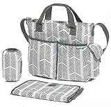 Diaper Bag/Breast Pump Tote Bag- Stylish Arrows, Functional Baby Stroller Organizer - Adjustable Stroller Strap - Eight Total Pockets - Easy to Clean - BONUS: Baby Changing Pad