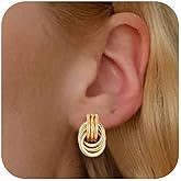Fiklon 14K Gold-plated Clip On Earrings for Women Knot Link Trendy Small Dainty Non Pierced Earring Hoops Drop Dangle Earrings Lightweight Jewelry