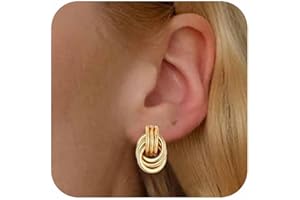 Fiklon 14K Gold-plated Clip On Earrings for Women Knot Link Trendy Small Dainty Non Pierced Earring Hoops Drop Dangle Earrings Lightweight Jewelry