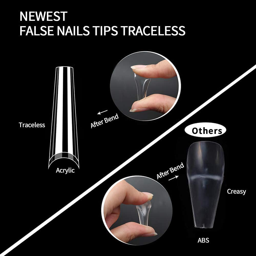 UNA GELLA Fake False Coffin Nails Tips No C Curve 216PCS Extra Long Acrylic Nail Tips For Nail Art / Extension, Home DIY Salon 12 Sizes Gelly Tips, Clear, XXL - Image 6