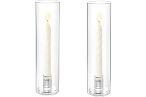 LANLONG Hurricane Glass Candle Holders Set of 2, 11.8in Clear Candlestick Holder for Taper Candles, Glass Tall Candle Holders for Table Centerpiece Wedding Party Event Decor