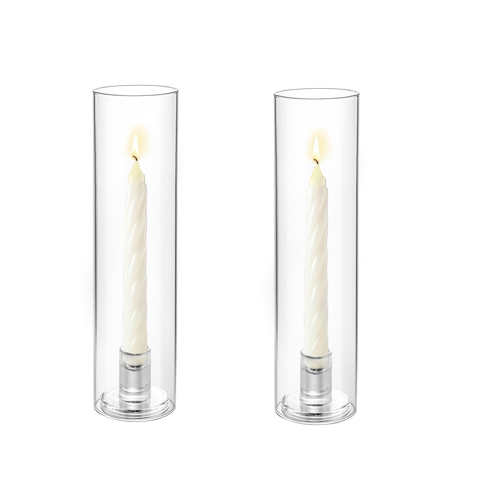 LANLONG Hurricane Glass Candle Holders Set of 2, 11.8in Clear Candlestick Holder for Taper Candles, Glass Tall Candle Holders for Table Centerpiece Wedding Party Event Decor
