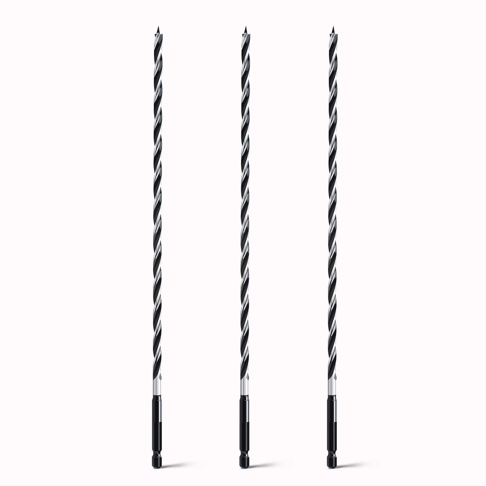 hsawbit Wood Drill Bits, 3pcs x 8mm x 300mm Auger Drill Bit Extra Long Drill Bits Wood Plastic, Drywall Woodworking Hole Drill Bit