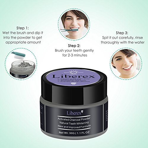 Activated Charcoal Teeth Whitening Powder - Liberex Natural Ultra Fine Teeth Whitener, Remove Tooth Stains and Freshen Breath for Sensitive Gum (1.1Oz/30g) (Mint)