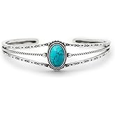 DOLIOX 13x8MM Genuine Turquoise Cuff Bracelet for Women 925 Sterling Silver Native American Turquoise Bangle Adjustable Boho Jewelry for Her Wife Mom
