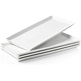Kanwone White Serving Platters, Porcelain Serving Trays for Parties, Large Rectangular Plates - 14.5 Inch, Set of 4